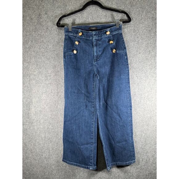 ANN TAYLOR Jean Women 0P Dark Wash Wide Leg Stretch‎ Sailor Nautical Denim - Picture 1 of 10